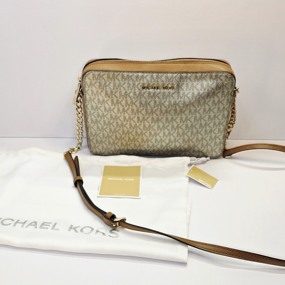 NEW Michael Kors Large East West Gold & Acorn Tan Crossbody
